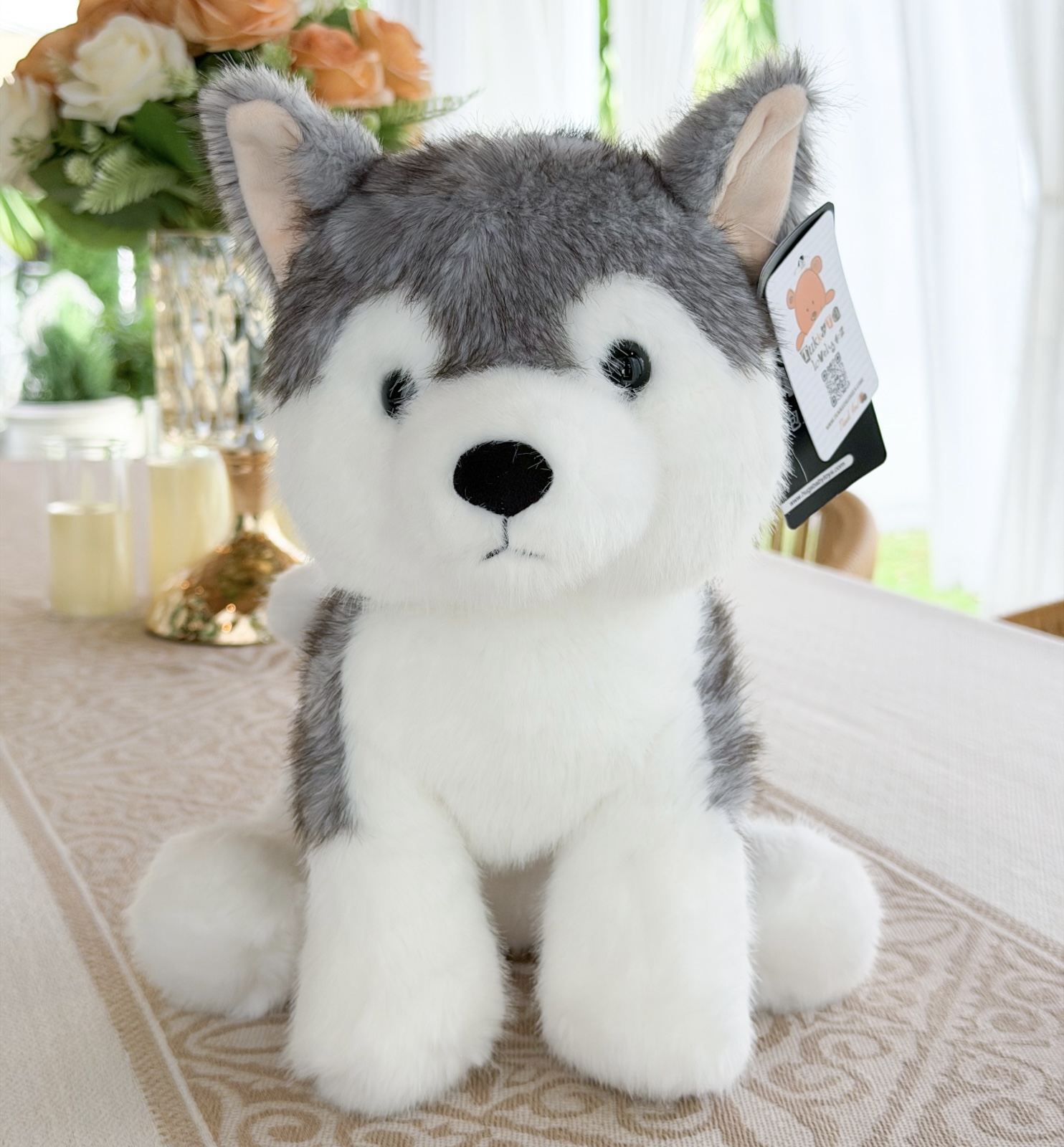 ตุ๊กตาสุนัขไซบีเรียนฮัสกี้ (Siberian Husky) ท่านั่ง ขนนุ่ม ขนาด 28cm