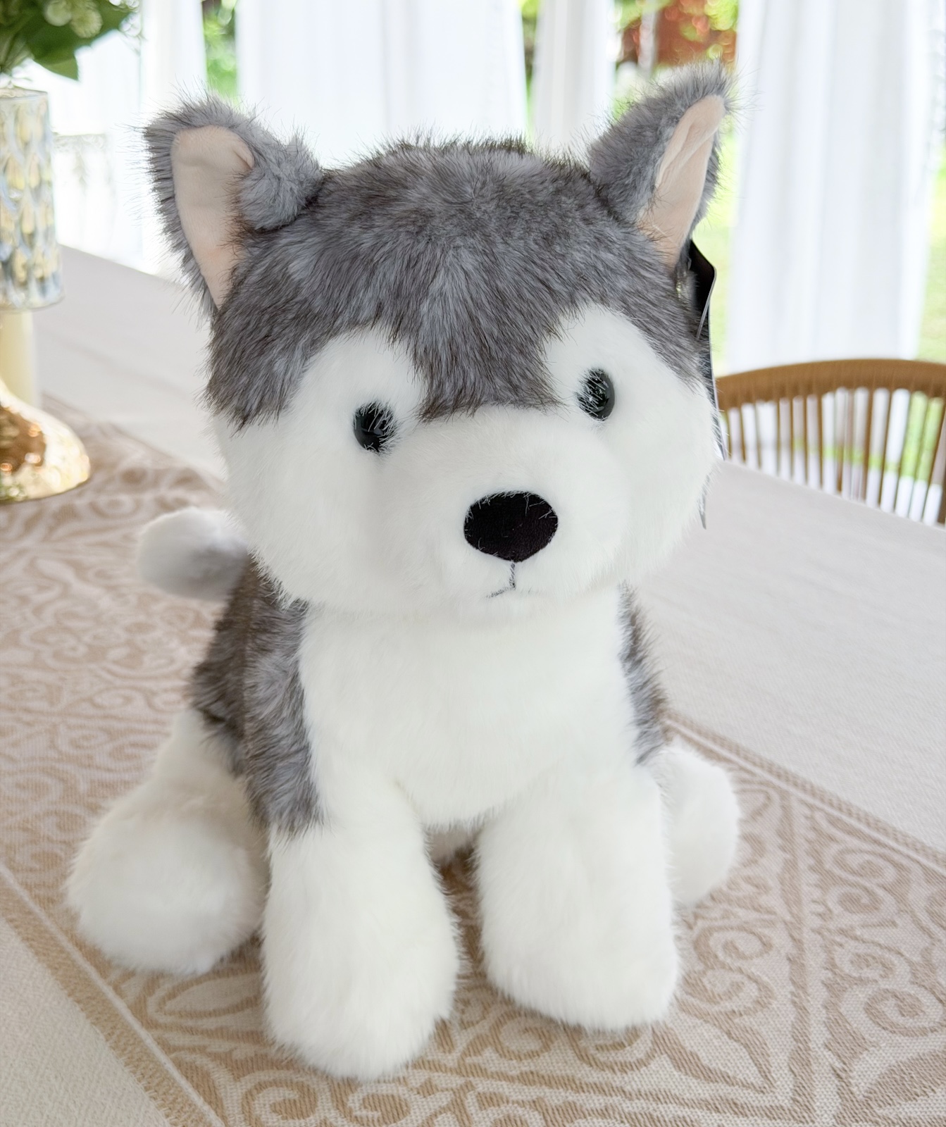 ตุ๊กตาสุนัขไซบีเรียนฮัสกี้ (Siberian Husky) ท่านั่ง ขนนุ่ม ขนาด 28cm