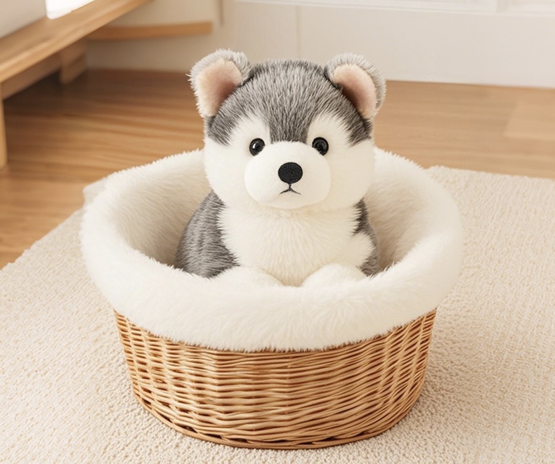 ตุ๊กตาสุนัขไซบีเรียนฮัสกี้ (Siberian Husky) ท่านั่ง ขนนุ่ม ขนาด 28cm