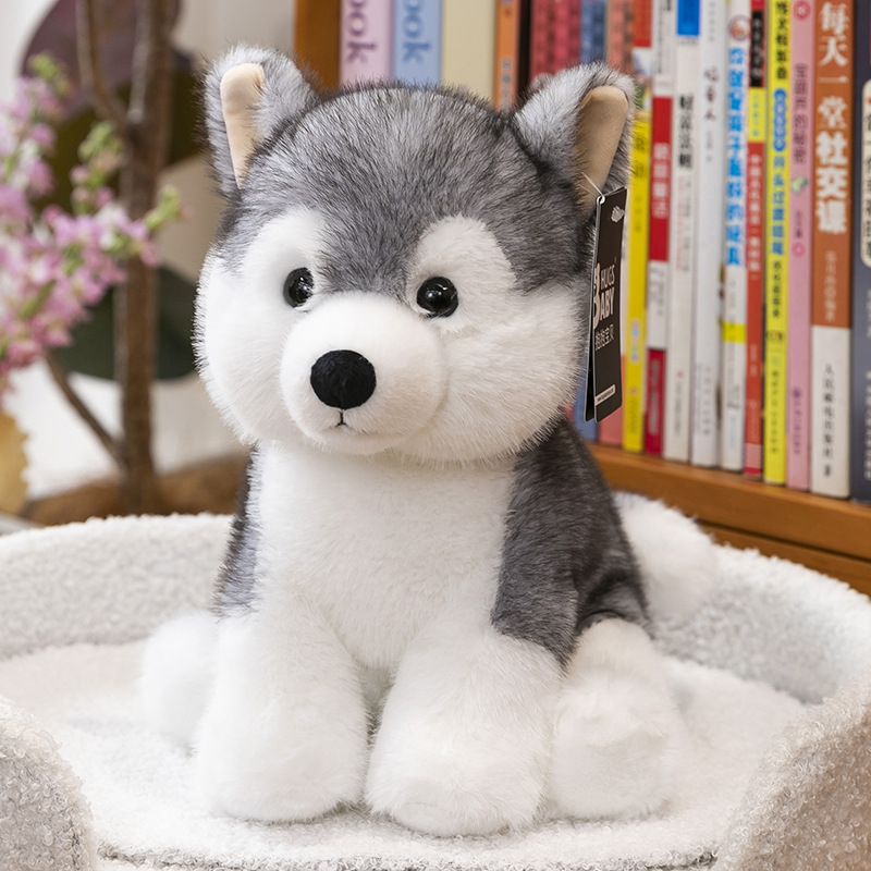 ตุ๊กตาสุนัขไซบีเรียนฮัสกี้ (Siberian Husky) ท่านั่ง ขนนุ่ม ขนาด 28cm