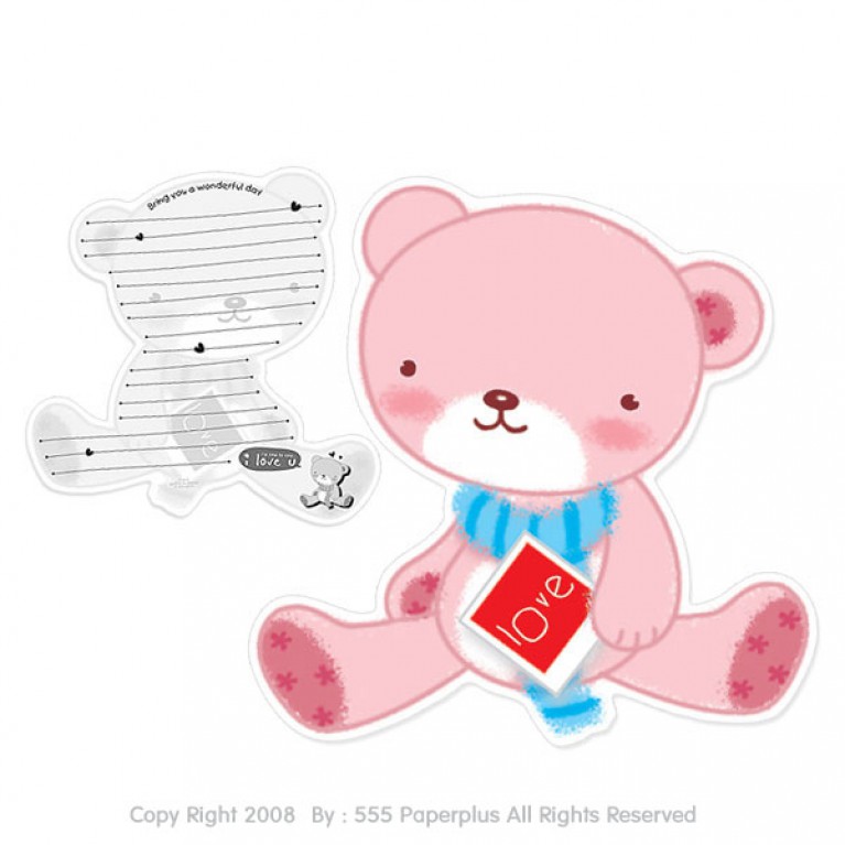 การ์ดตุ๊กตาหมีชมพูสื่อรัก